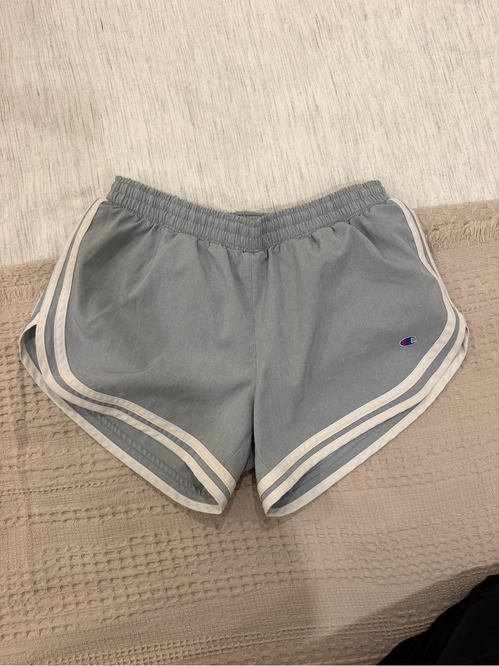 Champion Women's Grey Running Shorts with White Trim